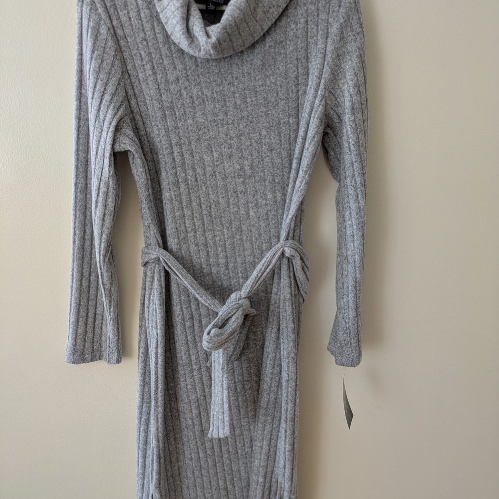Gray Ribbed Knit Sweater Dress